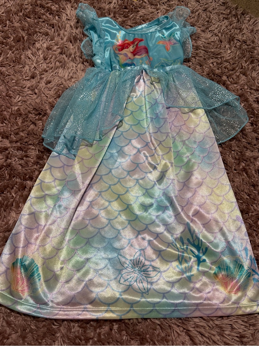 Disney Ariel Pastel Mermaid pajama Dress in Aqua size 3T